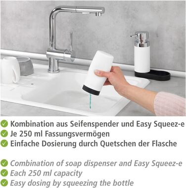 WENKO Easy Squeez-e станція для миття посуду, біла, дозатор для мила і миючого засобу, 0.25 л