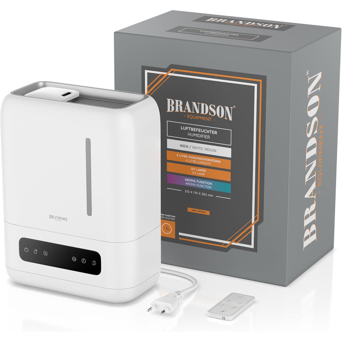 Ультразвуковий зволожувач повітря Brandson 4л з дистанційним керуванням, цифровим дисплеєм, функцією знезараження та ароматизації, нічним режимом