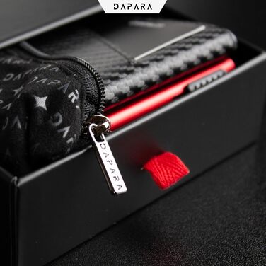 Чоловічий гаманець DAPARA: тонкий, з відділом для монет та RFID-захистом, вміщує 12 карт, карбоновий червоний колір