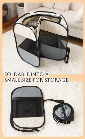 Переносний загін для собак, складаний вольєр для тварин, клітка для котів, вольєр для вагітних котів, зона для собак, розмножувальна клітка для собак, переносна клітка з сумкою (L, сірий)