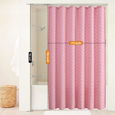 Завіса для душу, довга, сучасний стиль фермерського дому, богемний шик, туфтована, у вигляді шашечки, структурована, смугаста, мінімалістична, тканинна, мила, рожева, H243.8 x B182.9 см (упаковка 1)