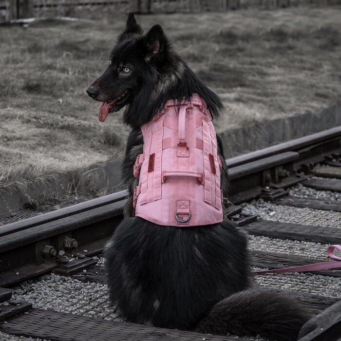 Нашийник для собак OneTigris X Destroyer тактичний, регульований, анти-тяга, вибухозахисний, з 3 ручками, 2 металевими пряжками, безпечний (Рожевий L), L:27-41кг (Окружність шиї:45-63см, Окружність грудей:68-91см)