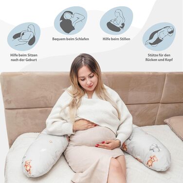 Подушка для вагітних Totsy Baby Stillkissen XXL - для годування та сну, 190 см, бавовна Oeko-Tex, бежевий колір з білими зірками