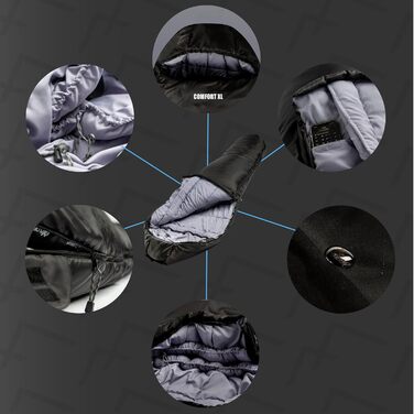 Сплячий мішок EXPLORER® Comfort XL -23°C/-5°C, 3-4 сезони, зимовий, для дорослих, 230x85x70см, чорний