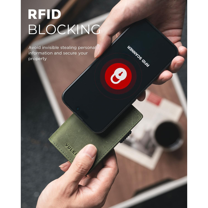 Гаманець-картхолдер VULKIT Pop-up RFID захист, шкіряний, оливково-зелений (Crazy Horse) на 11 карт та купюр