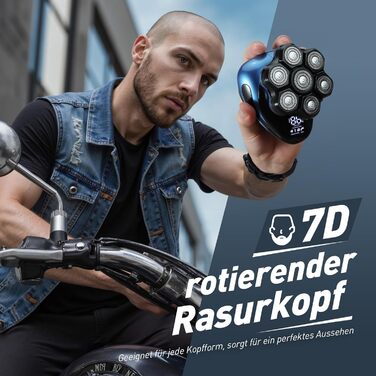 Електричний триммер для гоління голови FitSan 7D, знімний триммер для обличчя, IPX7 вологостійкий, LED-дисплей, USB-C зарядка, чорний