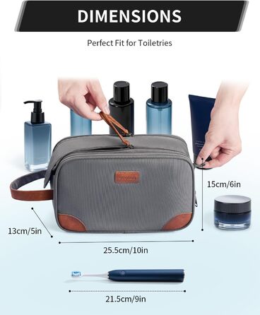 Чоловіча дорожня косметичка Ecohub, водонепроникна, з відділенням для мокрого одягу, з ремінцями, з перероблених матеріалів, з подвійною блискавкою (Синьо-зелений, Сірий)