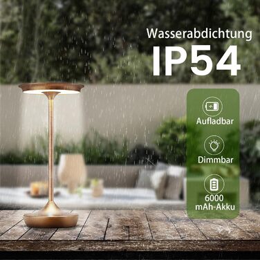 LED настільна лампа бездротова IP54 для вулиці та дому: перезарядна, сенсорна, 3 кольори, 6000mAh, 2 шт.