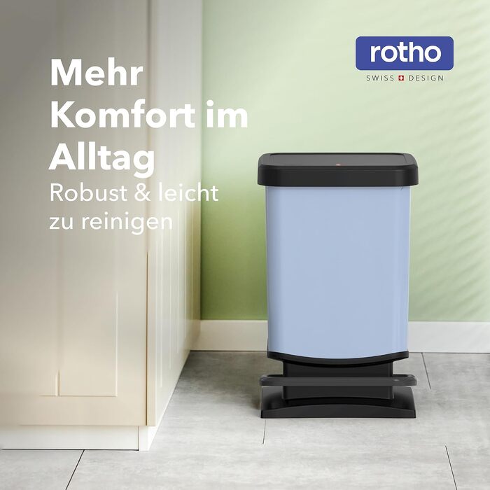 Сміттєвий відро Rotho Paso для кухні, 20 л, педальний з м'яким закриттям Soft-Close (Блакитний)