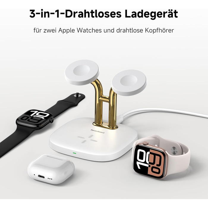 Зарядний пристрій SwanScout для Apple Watch 10/Ultra/9/8/7/6 та AirPods Pro (704A, 3.3W, без адаптера)