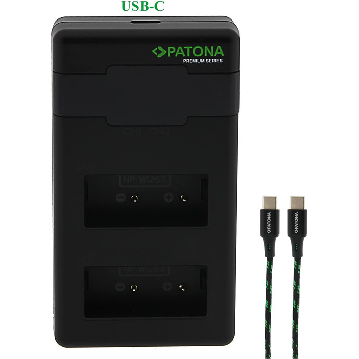 Зарядний пристрій PATONA NP-W126s/NP-W126 з дисплеєм LCD, USB-C, PD/QC, 1000mA - сумісний з X-M5, X100VI, X-S10, X-T20, X-T30 II, X-T5, X-T50 та ін.