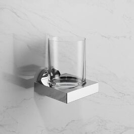 KEUCO Toothbrush Holder, Crystal Glass, Adhesive Mounting, No Drilling Required, High-Gloss Chrome, Glass with Holder, Toothbrush Holder, Edition 90 (including adhesive set)