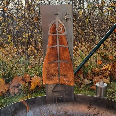 Fire World Stainless Steel Salmon Grilling Board - Fireproof Grill Accessory for Fire Pit & BBQ - 180° Rotating Salmon Plank - Made in Germany (52L x 16B cm)