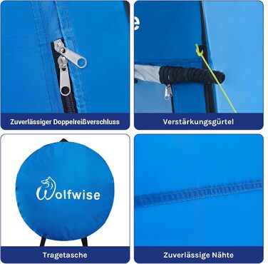 WolfWise Pop-Up Shower Tent with UV Protection - Portable Toilet & Changing Tent for Camping & Outdoor Use - Blue L