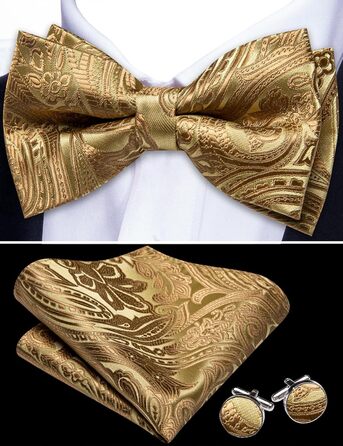 Комплект аксесуарів Barry.Wang для чоловіків: краватка, хустинка, запонки (Paisley, золоті) на весілля та урочисті події