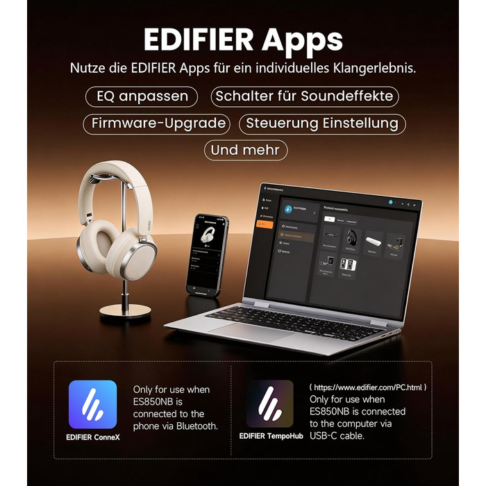 Навушники бездротові Edifier ES850NB з шумозаглушенням, Hi-Res Audio, Bluetooth 5.4, LDAC, 92 год роботи, слонова кістка