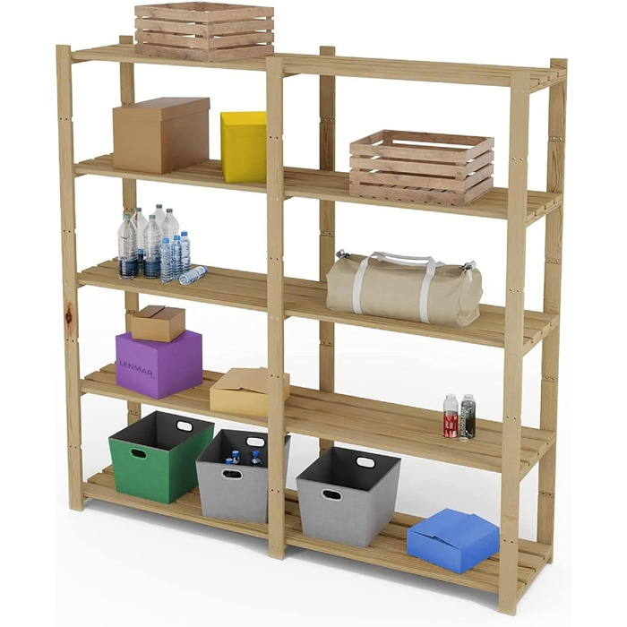 Lenmar Series B Wooden Shelf, Pine, Wood, Light Beige, B-20 170 x 80 x 40 cm, 5 Shelves, Bookcase, Wooden Shelf, Standing Shelf, Wall Shelf, Shelf with 5 Shelves, Office Shelf, for Living Room, Storage Shelf (B-30 170 x 150 x 40 cm 5 Shelves)