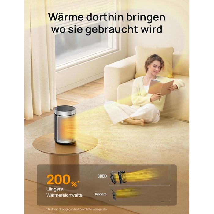 Dreo Energy-Saving Heater, 34 dB Quiet 1500W Electric PTC Ceramic, Thermostat, Overheat & Tip-Over Protection, 12 Hour Timer, Electric Heater for Rooms, Bedrooms, Atom 316, Silver Silver Standard