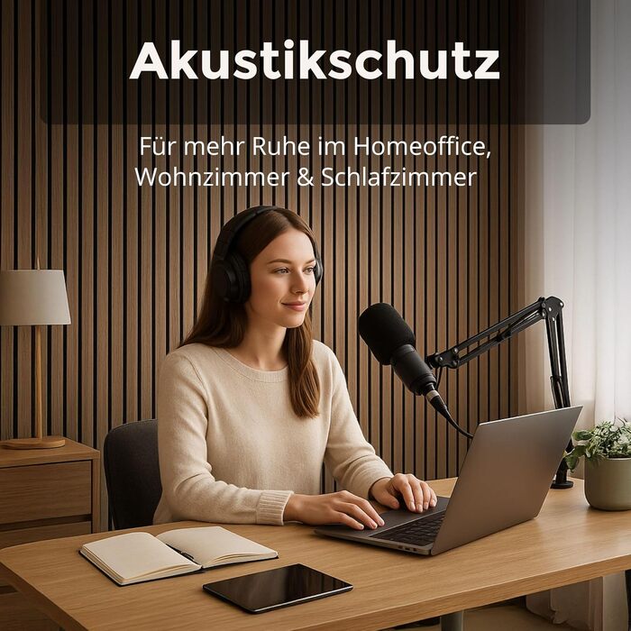 Акустичні панелі з дерева для стін 60x60 см, набір 4 шт, шумоізоляційні стінові панелі з ламелями для покращення акустики приміщення, колір світлий дуб