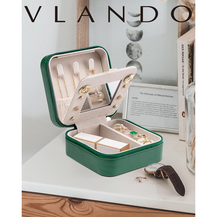 Шкатулка для прикрас Vlando Kleine Reise, органайзер для дівчаток та жінок, подарунок, дзеркало, темно-зелений
