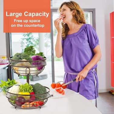 Металева фруктова тарілка Bomclap з 2 ярусами - кошик для фруктів з тримачем для бананів, бронзовий колір