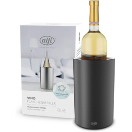 alfi SECCO, Stainless steel bottle cooler for 0.70 to 1l bottles, wine, sparkling wine, keeps drinks cool without condensation or ice cubes, cool drinks to the very last drop, dishwasher-safe, BPA-free (Velvet Black Mat, cylindrical)