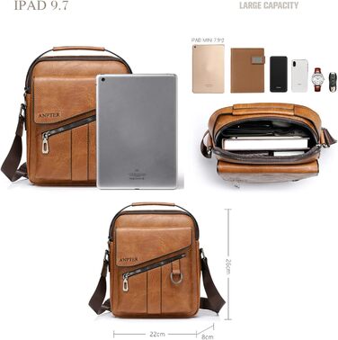Чоловіча сумка через плече ANPTER: шкіряна сумка-месенджер, сумка на пояс, сумка через тіло, вінтажний стиль, коричнева