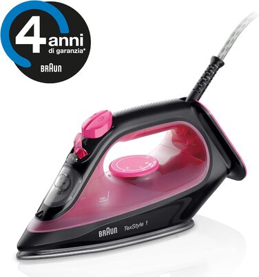 Праска з парою Braun TexStyle 1 SI1019RD - 1.900 Вт, 120 г/хв, для використання з водою з-під крана, антипригарна підошва, швидкий нагрів (35 сек.)