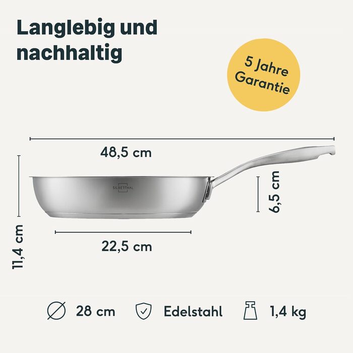 SILBERTHAL Stainless Steel Frying Pan Set - 3 Piece - 8, 9.5, and 11 inch - Induction Compatible, Non-Stick, Oven Safe up to 250° - Uncoated