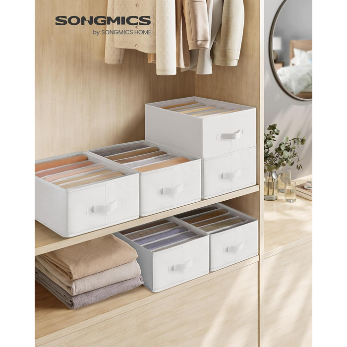 SONGMICS Closet Organizer 6-Piece Set, Storage Box with 6 Compartments, Drawer Organization System, Foldable Storage Boxes, 42 x 30 x 17 cm, for Pants, Clothes, RUS009G03 (Cloud White)
