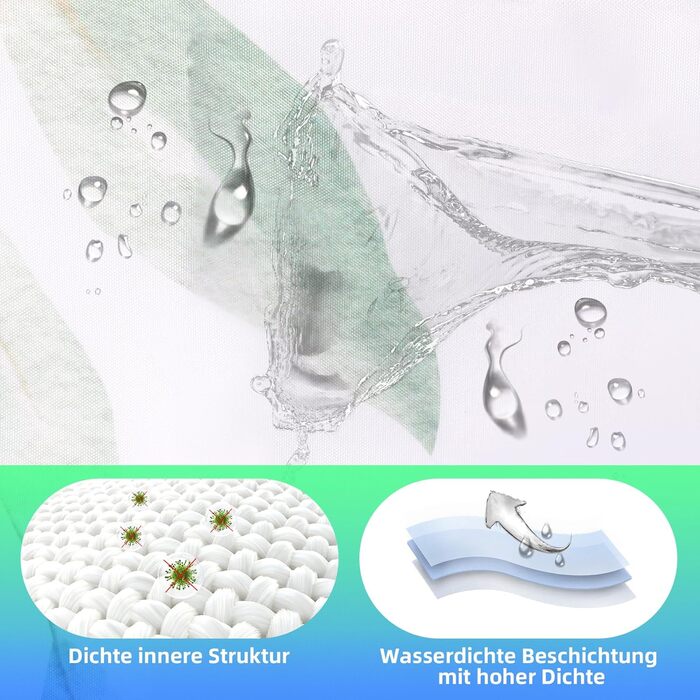 Шторка для душу текстильна з 12 гачками, водонепроникна, антигрибкова, 180x200 см, для ванної кімнати, зелена