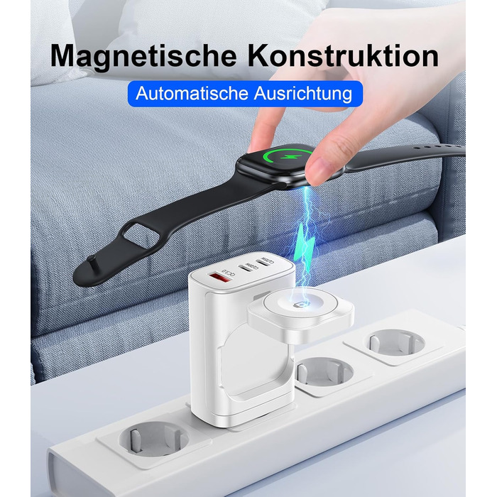 Зарядний пристрій 4-в-1 для Apple Watch та iPhone: 40W USB-C, швидка зарядка PD, сумісний з Apple Watch 10/9/8/7/6/Ultra/SE, iPhone 17/16/15 Pro Max, iPad, AirPods (Білий)