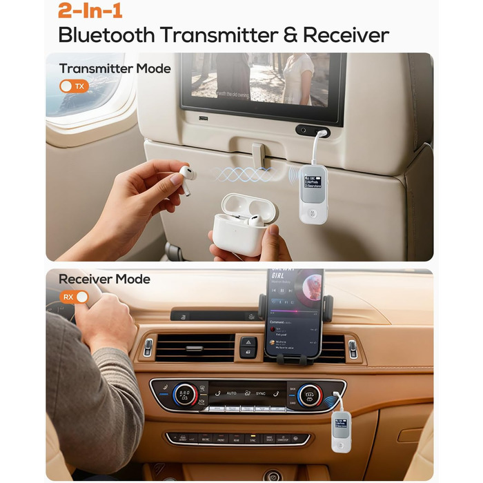 Bluetooth-трансмітер та ресивер Nulaxy BR08 з дисплеєм для навушників та AirPods, червоний