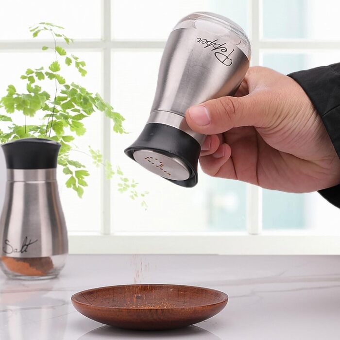 Набір для солі та перцю: скляні та нержавіючі солянки та перечниці, кухонне приладдя, контейнери для спецій чорного та білого кольорів для кухні, подорожей, кемпінгу, барбекю, що заповнюються