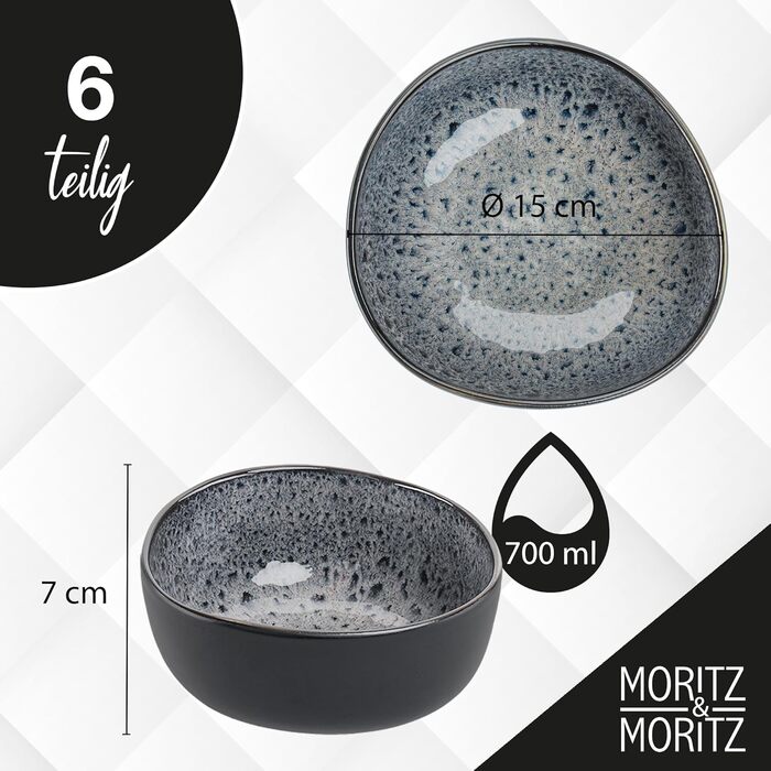 Набір органічних мюслі-мисок Moritz & Moritz (6 шт.), сірий колір, 500 мл, кераміка, сучасний дизайн, стійкі до миття в посудомийній машині