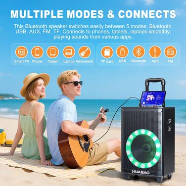 Bluetooth-караоке-система A115 з 2 мікрофонами, 11 динаміками, акумулятором 8800 mAh, світловим ефектом, FM/AUX/USB/TF, регулюванням басів та високих частот