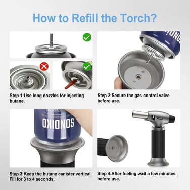 Пальник для крем-брюле Sondiko, газова плита для десертів, паяльник з блокуванням безпеки, срібно-чорний