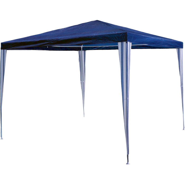 SONLEX Garden Gazebo 3 x 3 m, waterproof, including pegs, guy ropes, corner connectors, PE tarpaulin material 110 g/m², painted metal frame, tool-free pop-up system assembly, blue