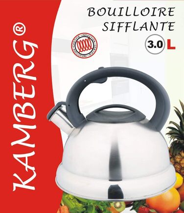Камберг – чайник/заварник 3 літри – нержавіюча сталь – ергономічна ручка – для всіх типів плит, включаючи індукційну, сірий (Classic)