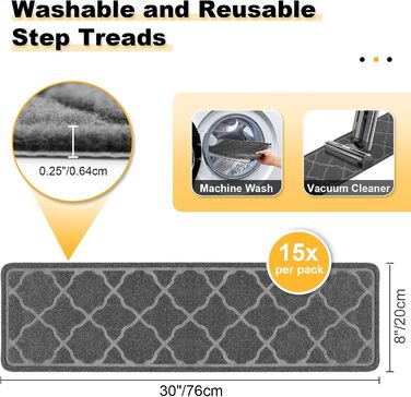 15 килимків на сходи 76x20 см, антиковзаючі, самоклеючі, для дітей, літніх людей та собак, сірий колір