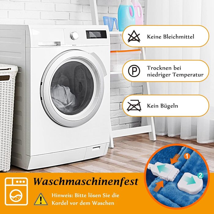 Електрична ковдра Mia&Coco з автовимкненням, 180x200 см, 10 рівнів нагріву, таймер до 9 годин, захист від перегріву, блакитна