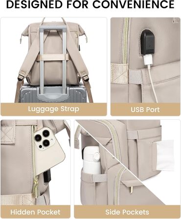 LOVEVOOK Рюкзак для жінок, шкільний рюкзак, рюкзак для ноутбука, водонепроникний, з USB-портом, для навчання, роботи, подорожей, темно-сірий, 17' (15.6', сірий Taro)