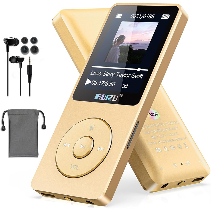 MP3-плеєр 64GB з Bluetooth 5.3, легкий (30г), до 80 годин роботи, 1.8