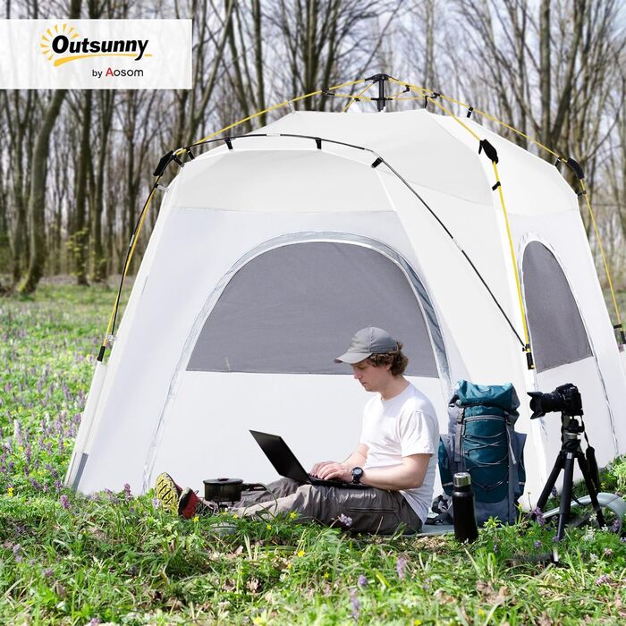 Намет Outsunny Pop-Up для 3 осіб, сірий: кемпінговий намет з UV 50+ захистом, 4 двері, водонепроникність 1000 мм