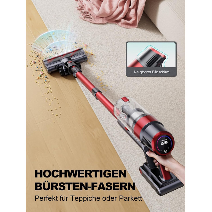 Бездротовий акумуляторний пилосос SunSare 450W з LED-дисплеєм, потужність 40000Pa, для підлоги, килима, шерсті тварин