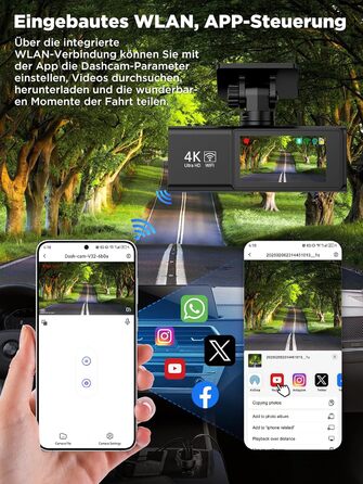 Відеореєстратор Topabol Dashcam Auto 4K + 1080P з Wi-Fi, двома камерами, нічним баченням, G-сенсором та підтримкою карт пам'яті до 256GB