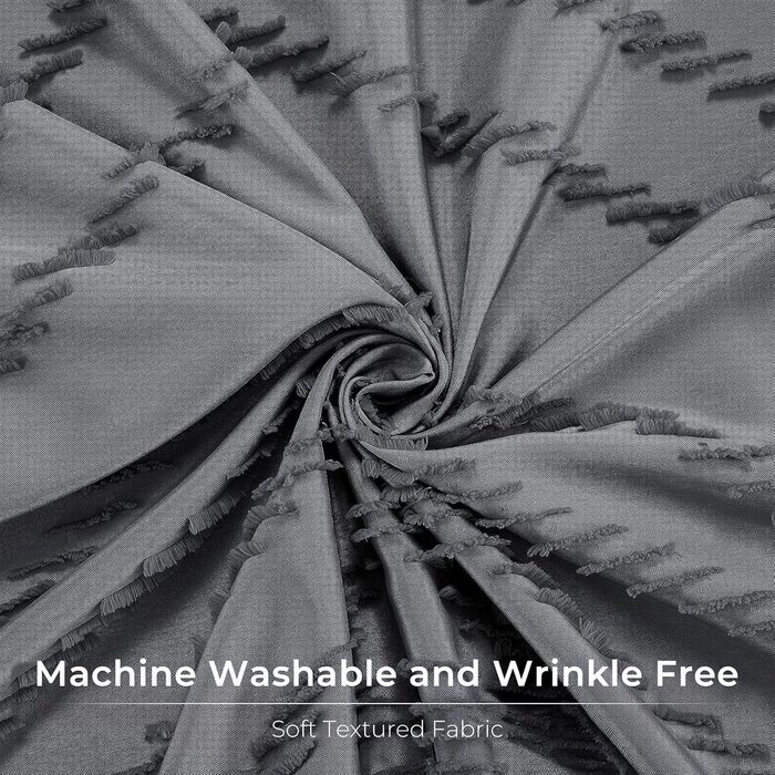 Шторка для душу, довга, в стилі фермерського дому, богемний шик, туфтована, Chevron, текстурована, смугаста, мінімалістична, тканинна, мила, сіра, 198.1 x 182.9 см (1 шт.)