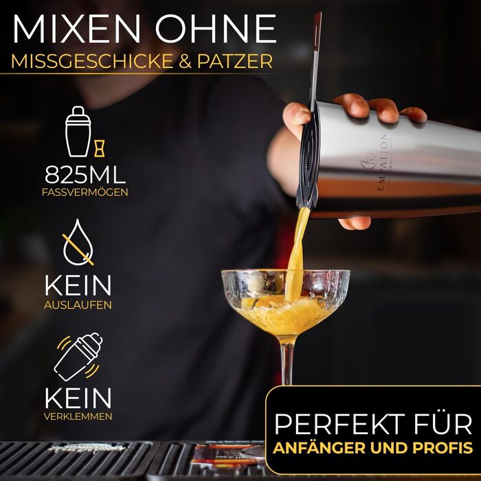 Набір для коктейлів EMPATION, 8 предметів: Boston Shaker з нержавіючої сталі 825 мл, мінімалістичний барний аксесуар, набір для початківців та професіоналів, ідеальний подарунок