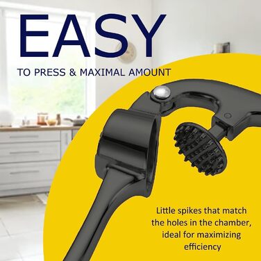 Преміум-прес для часнику з нержавіючої сталі - прес-подрібнювач часнику, подрібнювач та очищувач, набір, стійкий до миття в посудомийній машині та іржі (матова чорна поверхня)