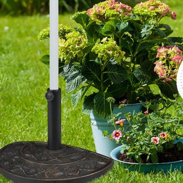 Relaxdays Half-Round Umbrella Stand, Weatherproof, Heavy, Garden & Terrace, Stock Size 38 mm, WxH: 50 x 32 cm, Brown